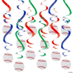 Baseball Hanging Swirl Decorations - 12Pk